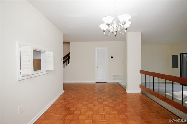 11808 N Briar Patch Dr, Midlothian, VA 22313 - corridor with stairway, a chandelier, and electric panel