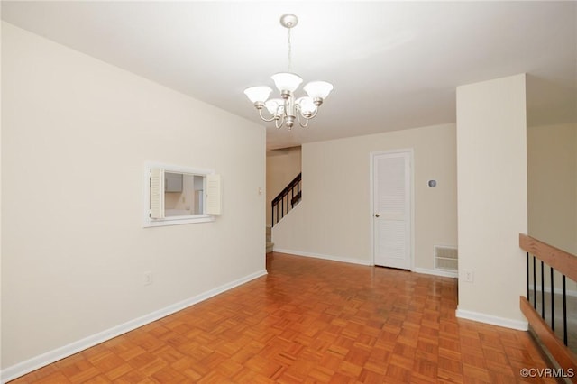 11808 N Briar Patch Dr, Midlothian, VA 22313 - unfurnished room featuring a chandelier and stairway