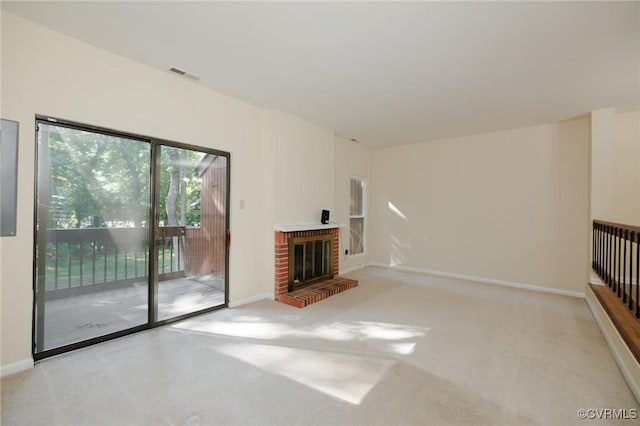 11808 N Briar Patch Dr, Midlothian, VA 22313 - unfurnished living room featuring carpet floors and a brick fireplace