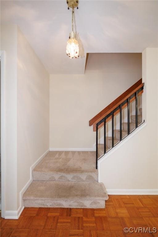 11808 N Briar Patch Dr, Midlothian, VA 22313 - staircase featuring baseboards and a chandelier