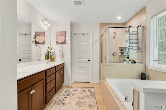 6112 Water Violet Ter, Moseley, VA 23120 - full bathroom featuring a stall shower, a garden tub, double vanity, and recessed lighting