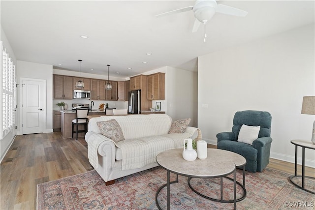 109 Axton Ln, Ashland, VA 23005 - living room with wood finished floors, recessed lighting, and a ceiling fan