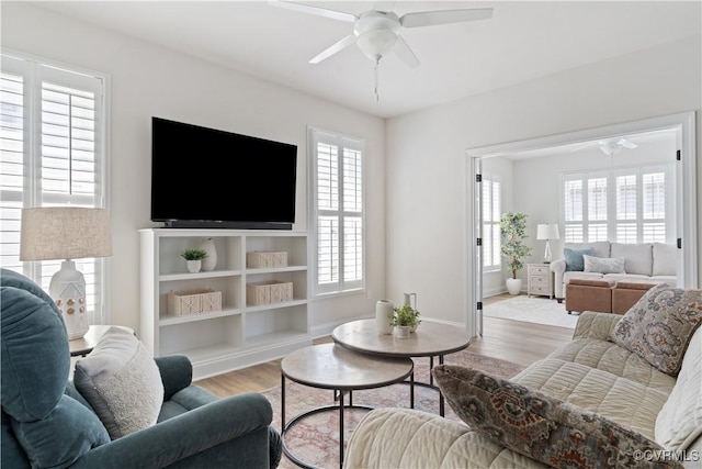 109 Axton Ln, Ashland, VA 23005 - living room with a ceiling fan, wood finished floors, and plenty of natural light