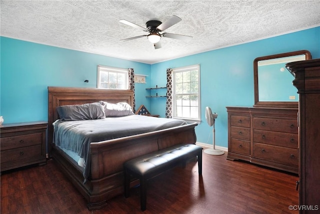 291 Briery Hills Dr, Meherrin, VA 23954 - bedroom with a textured ceiling, dark wood finished floors, and ceiling fan