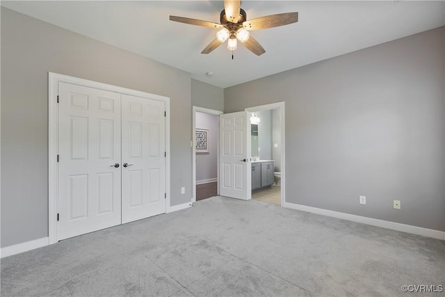 6430 Arwen Mews, Moseley, VA 23120 - unfurnished bedroom featuring light colored carpet, a closet, a ceiling fan, and connected bathroom
