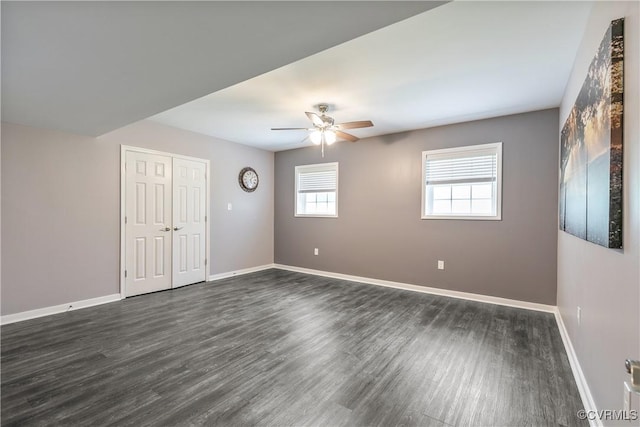 6430 Arwen Mews, Moseley, VA 23120 - unfurnished bedroom with dark wood-type flooring, a ceiling fan, and a closet