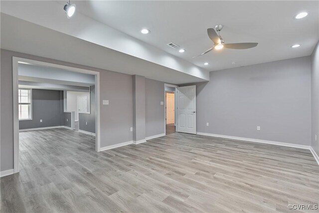 6430 Arwen Mews, Moseley, VA 23120 - below grade area featuring a ceiling fan, light wood-type flooring, and recessed lighting