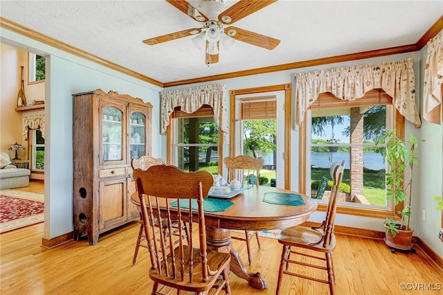 716 W Riverside Dr, Lanexa, VA 23089 - dining space featuring crown molding, ceiling fan, and light wood-type flooring
