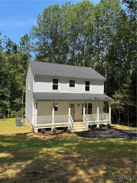 4006 Chesdin Blvd, Sutherland, VA 23885 - farmhouse inspired home with a porch, a front lawn, and roof with shingles