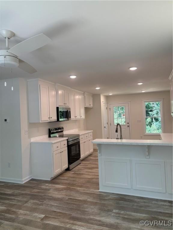 4006 Chesdin Blvd, Sutherland, VA 23885 - kitchen featuring appliances with stainless steel finishes, dark wood-type flooring, recessed lighting, light countertops, and white cabinets