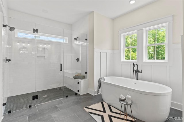TBD Cedar Lane, Glen Allen, VA 23059 - full bath with a stall shower, a soaking tub, a decorative wall, and a wainscoted wall