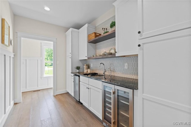 TBD Cedar Lane, Glen Allen, VA 23059 - indoor wet bar with wine cooler, tasteful backsplash, light wood-type flooring, and recessed lighting
