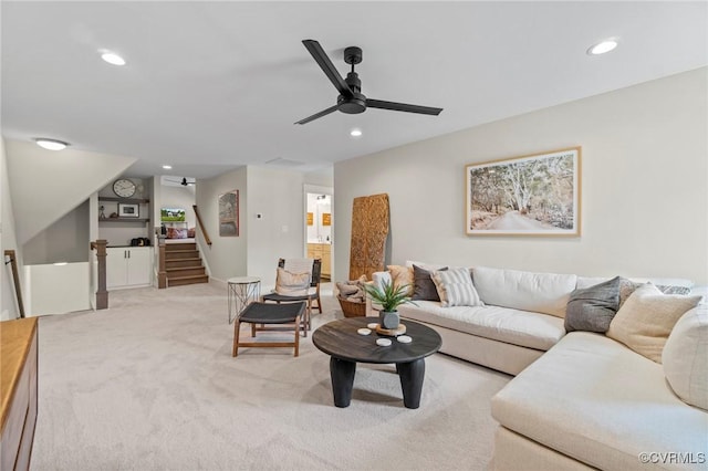 TBD Cedar Lane, Glen Allen, VA 23059 - living room featuring ceiling fan, light carpet, recessed lighting, and stairway