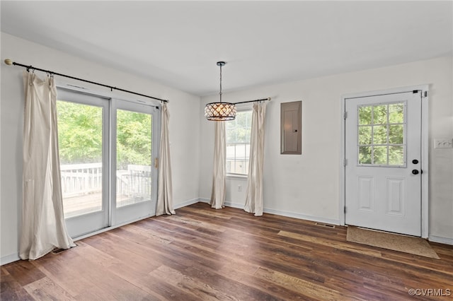 11501 Courthouse Rd, Dinwiddie, VA 23841 - unfurnished dining area featuring electric panel, plenty of natural light, and wood finished floors