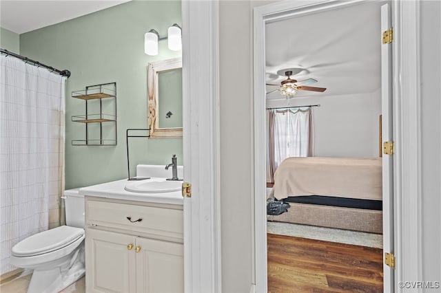 11501 Courthouse Rd, Dinwiddie, VA 23841 - full bathroom featuring vanity, ceiling fan, wood finished floors, and a shower with curtain