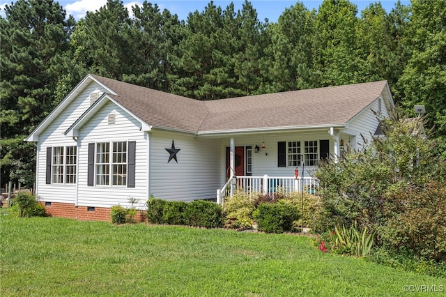 11501 Courthouse Rd, Dinwiddie, VA 23841 - single story home featuring crawl space, a front yard, covered porch, and roof with shingles