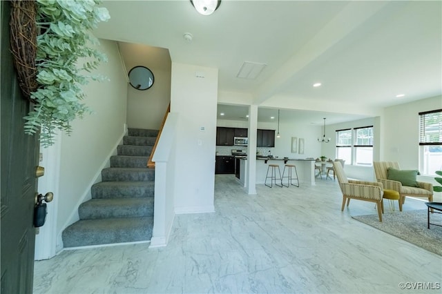 5311 Benmable Ct, Glen Allen, VA 23059 - staircase with marble look tile flooring and recessed lighting