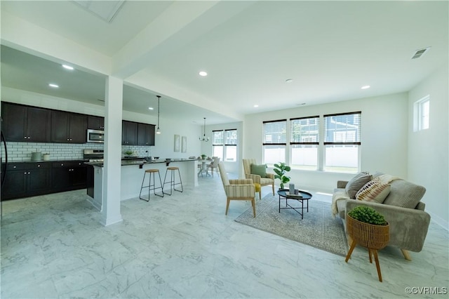5311 Benmable Ct, Glen Allen, VA 23059 - living area with light marble finish flooring and recessed lighting