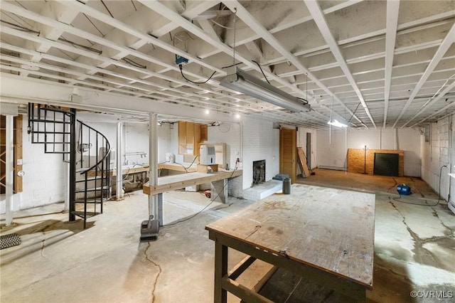 7800 Wood Rd, Henrico, VA 23229 - unfinished basement with a brick fireplace and stairway