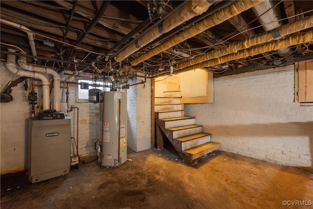 1602 Brandon Ave, Petersburg, VA 23805 - basement with gas water heater, stairs, and a heating unit