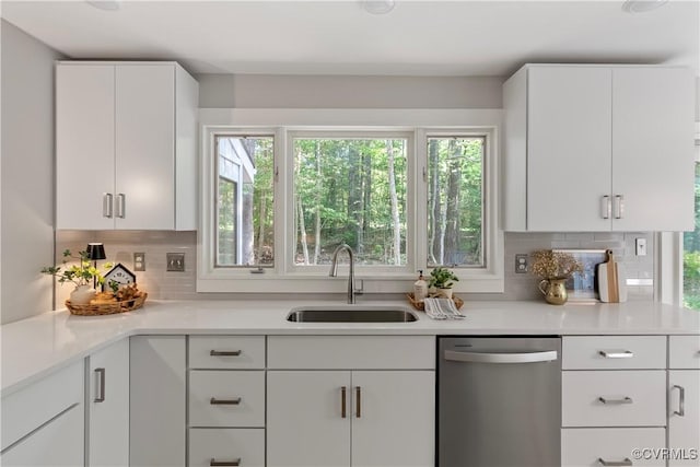4458 Old Fox Trl, Chesterfield, VA 23112 - kitchen featuring dishwasher, light countertops, white cabinetry, and tasteful backsplash