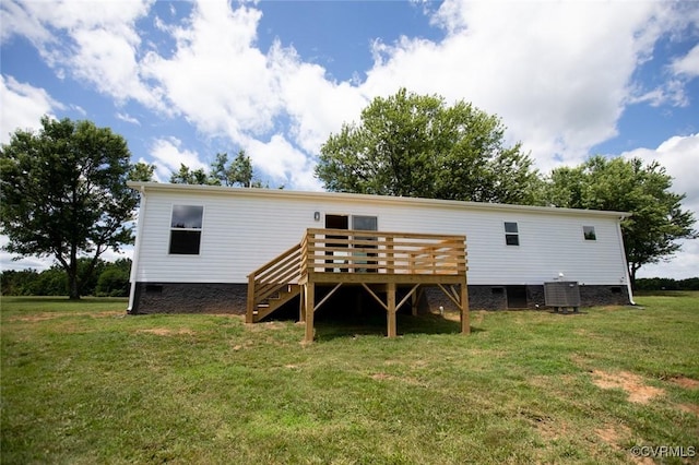 12 Sunset Ln, Rice, VA 23966 - back of property with crawl space, a wooden deck, a lawn, and stairs