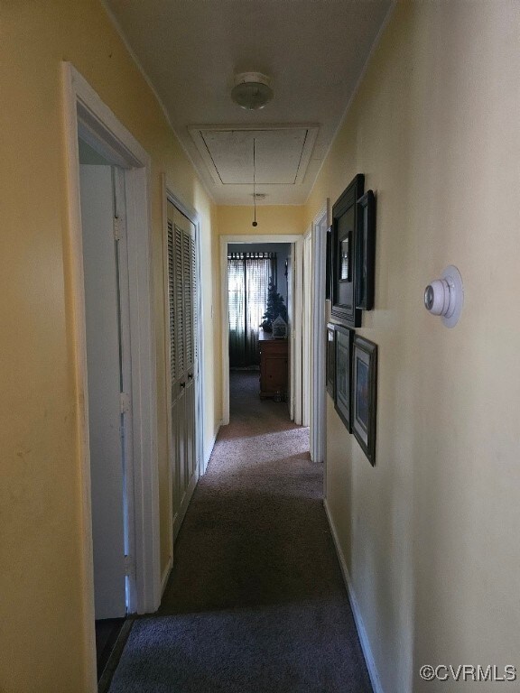 5403 Chesdin Rd, North Dinwiddie, VA 23803 - hallway with attic access and carpet