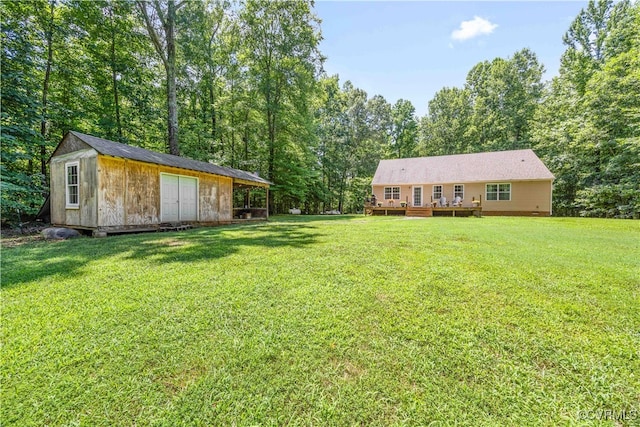 4672 Bell Rd, Powhatan, VA 23139 - view of grassy yard with a deck and a shed