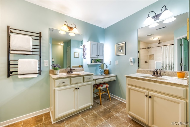 4672 Bell Rd, Powhatan, VA 23139 - full bathroom with vanity, tile patterned floors, and tiled shower