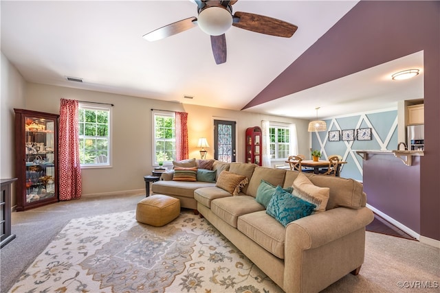 4672 Bell Rd, Powhatan, VA 23139 - carpeted living area with ceiling fan and lofted ceiling