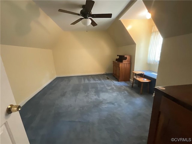 2458 Happy Hill Ln, Mechanicsville, VA 23111 - additional living space featuring vaulted ceiling, dark colored carpet, and ceiling fan