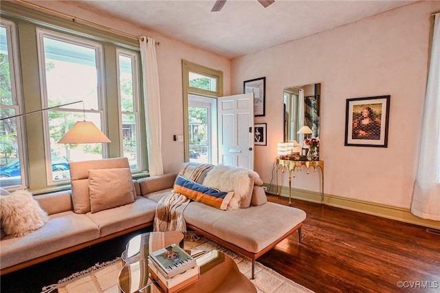 7 N Davis Ave, Richmond, VA 23220 - living room with dark wood-type flooring and ceiling fan
