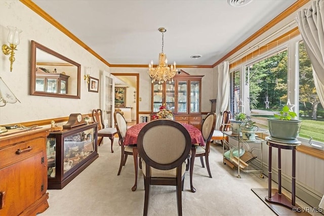 4312 Erlene Ct, Chester, VA 23831 - dining room featuring healthy amount of natural light, light colored carpet, a chandelier, and ornamental molding
