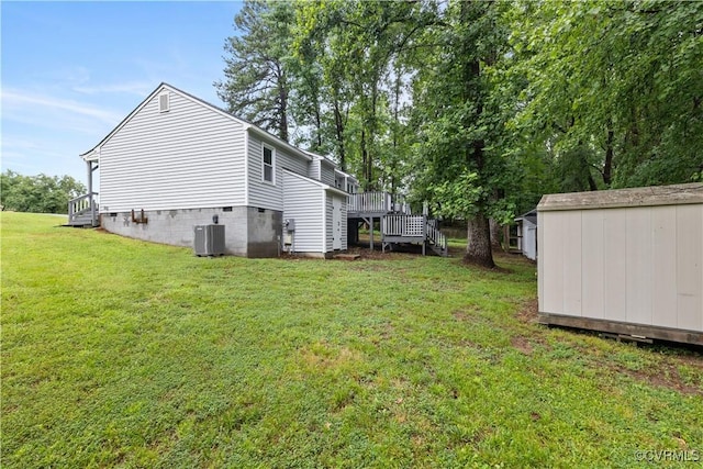 4803 White Manor Ct, Chesterfield, VA 23112 - view of green lawn featuring a storage unit, a wooden deck, and stairs
