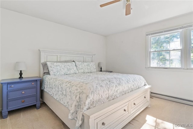 3601 Egan Rd, Chesterfield, VA 23832 - bedroom with a baseboard radiator, light colored carpet, and a ceiling fan