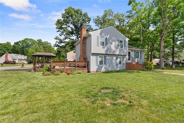 3601 Egan Rd, Chesterfield, VA 23832 - view of home's exterior featuring a gazebo, a chimney, a lawn, and a deck