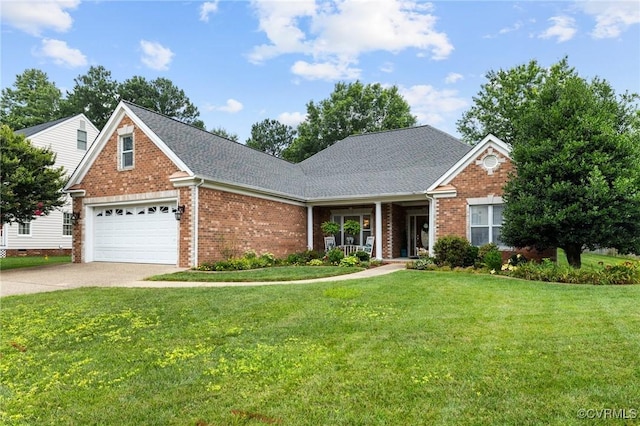 9316 Crossover Dr, Mechanicsville, VA 23116 - traditional-style house featuring brick siding, a front yard, driveway, and an attached garage