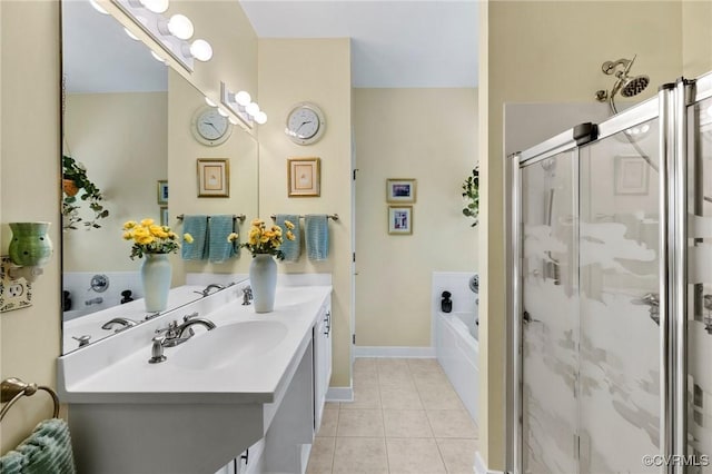 9316 Crossover Dr, Mechanicsville, VA 23116 - bathroom with a garden tub, double vanity, a stall shower, and tile patterned flooring