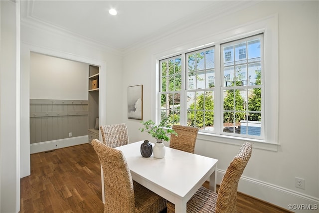 9301 Carriage Stone Ct, Richmond, VA 23235 - dining area with wood finished floors and ornamental molding