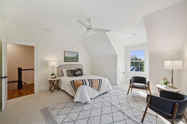 9301 Carriage Stone Ct, Richmond, VA 23235 - bedroom with lofted ceiling, light colored carpet, and a ceiling fan