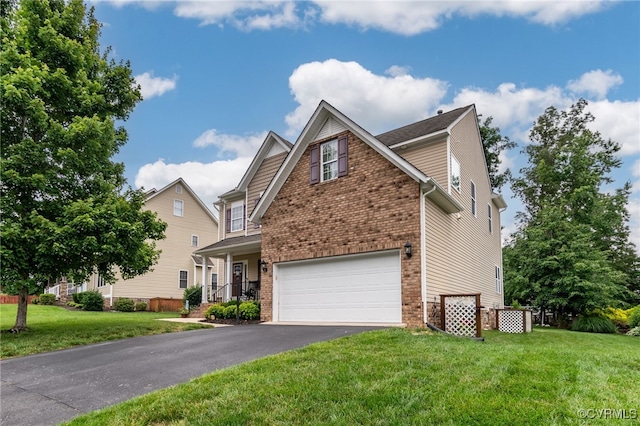 14919 Bayfront Pl, Midlothian, VA 23112 - view of front of house featuring driveway, brick siding, a garage, and a front yard