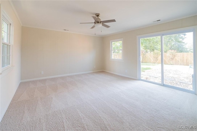 4205 W End Dr, Henrico, VA 23294 - spare room with light colored carpet, a ceiling fan, and crown molding