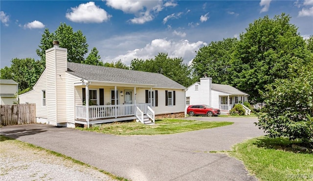 9286 Hungary Rd, Glen Allen, VA 23060 - ranch-style house with covered porch, a chimney, driveway, crawl space, and a shingled roof