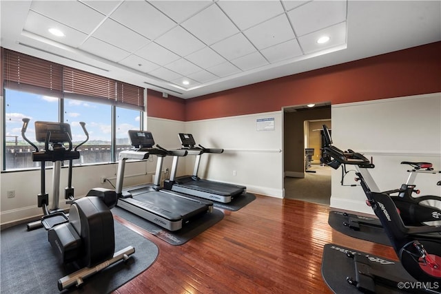 1101 Haxall Pt Unit U712, Richmond, VA 23219 - gym featuring wood finished floors, a paneled ceiling, and a raised ceiling