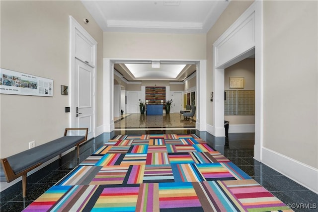 1101 Haxall Pt Unit U712, Richmond, VA 23219 - hall featuring a tray ceiling and granite floors