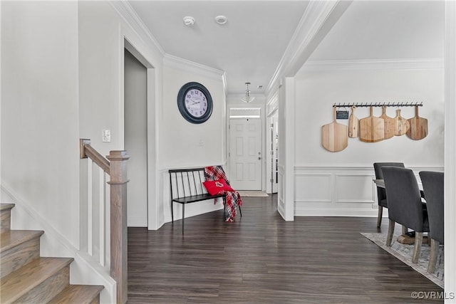 7012 Hapsburg Ct, Henrico, VA 23231 - entrance foyer with crown molding, dark wood-type flooring, and stairs