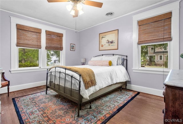 4006 Chevy Chase St, Richmond, VA 23227 - bedroom with ornamental molding, wood finished floors, and a ceiling fan