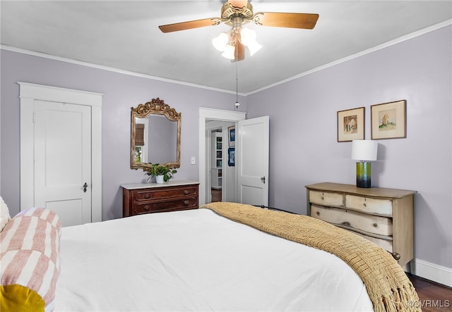 4006 Chevy Chase St, Richmond, VA 23227 - bedroom featuring ornamental molding, wood finished floors, and a ceiling fan