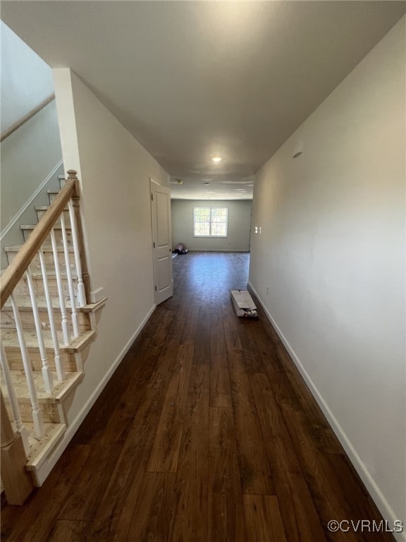 4913 Bailey Woods Ln, Midlothian, VA 23112 - hall featuring stairway and dark wood-style floors