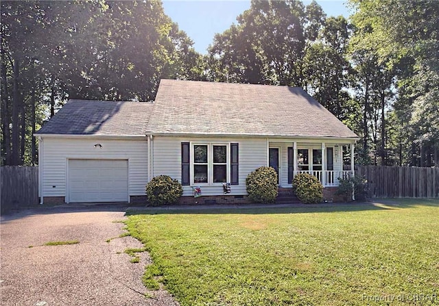 8187 Lord Fairfax Cir, Gloucester, VA 23061 - view of front of house with covered porch, an attached garage, asphalt driveway, and crawl space